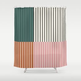 Color Block Line Abstract V Shower Curtain | Mid Century Modern, Geometric, Curated, Modern, Green, Line, Stripes, Colorful, Nature, Pattern 