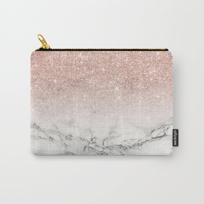 Modern faux rose gold pink glitter ombre white marble Carry-All Pouch