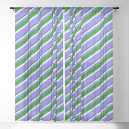 [ Thumbnail: Lavender, Medium Slate Blue & Green Colored Lines Pattern Sheer Curtain ]