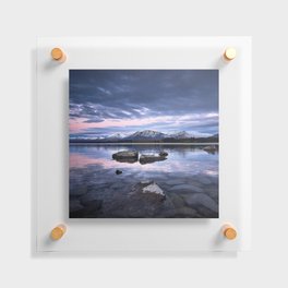 New Zealand Photography - Stones In The Water Under The Cloudy Pink Sky Floating Acrylic Print