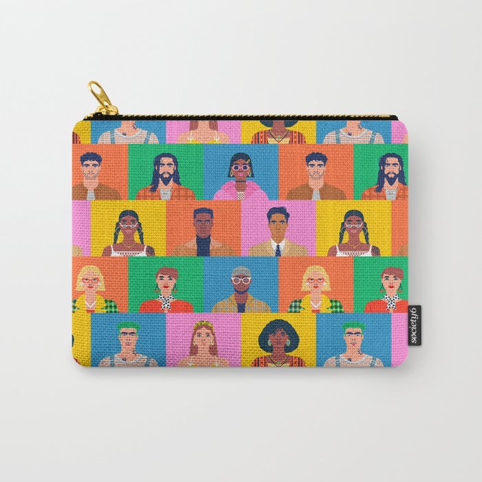 Crowd of diverse people cartoon character group seamless pattern Carry-All Pouch