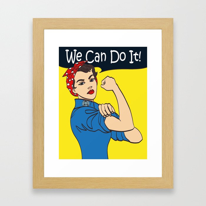 We Can Do It. Cool vector iconic woman's fist symbol of female power and industry. cartoon woman wit Framed Art Print