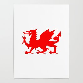 WELSH DRAGON red with white shadow. Poster