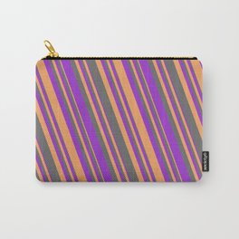 [ Thumbnail: Dim Gray, Dark Orchid & Brown Colored Lines/Stripes Pattern Carry-All Pouch ]