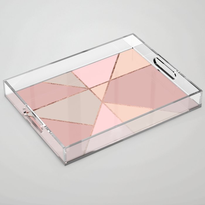 Modern rose gold peach blush pink color block Acrylic Tray