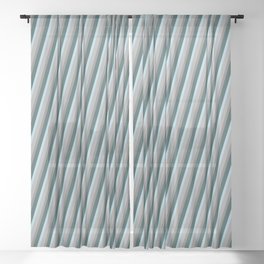 [ Thumbnail: Grey, Dark Slate Gray, Light Blue & Dark Grey Colored Striped/Lined Pattern Sheer Curtain ]