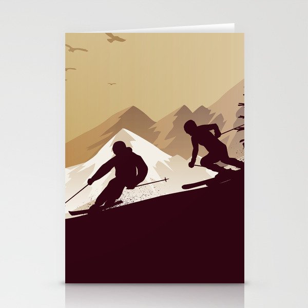 Winter Sport • Best Skiing Design Ever • Dark Brown Background Stationery Cards