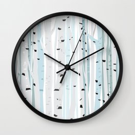 Birch forest background, birch forest pattern, trees in the morning forest Wall Clock