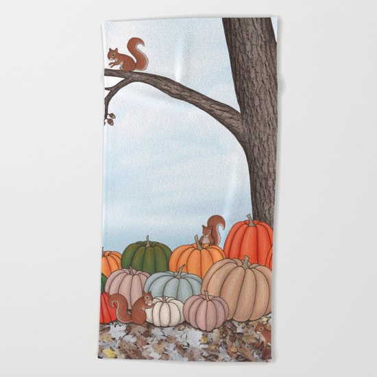 heirloom pumpkins, squirrels, & the oak tree Beach Towel