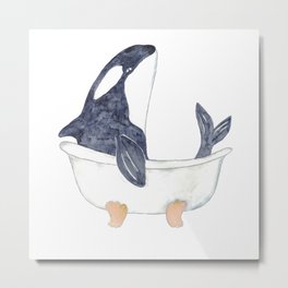 Killer whale taking bath watercolor Metal Print