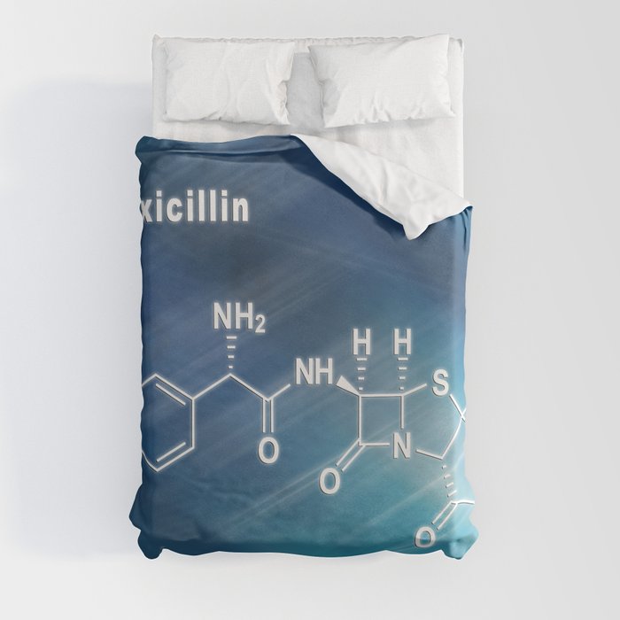 Amoxicillin, antibiotic drug, Structural chemical formula Duvet Cover
