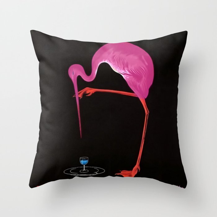 Rare Aperitif pink flamingo Xérez-Quina-Ruiz 1905 liquor alcoholic beverage vintage poster in yellow lettering poster / posters Throw Pillow