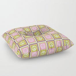 Funky Checkered Smileys and Peace Symbol Pattern  Floor Pillow