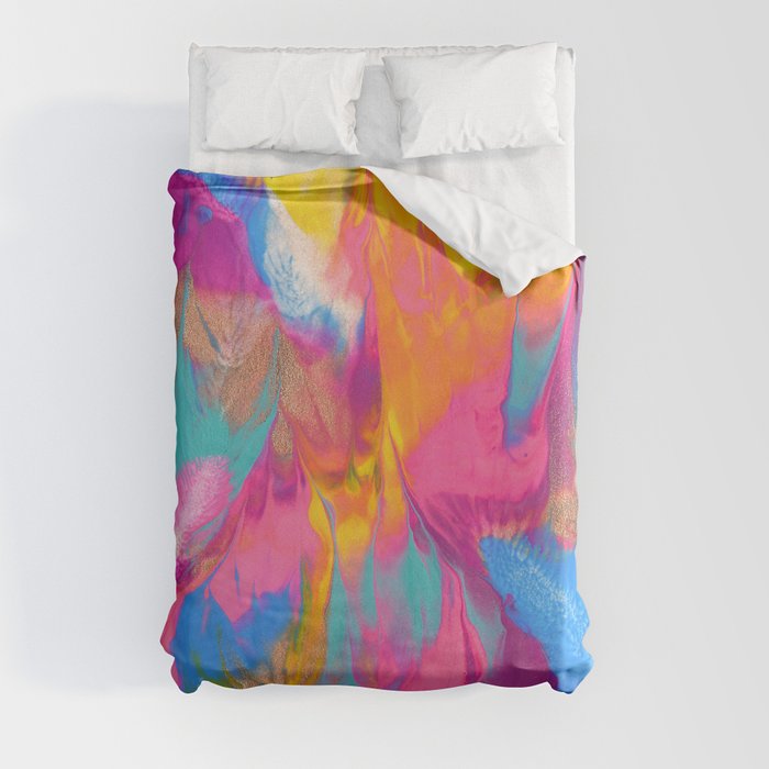 Rainbow and Gold Abstract Fire Duvet Cover