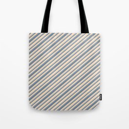 [ Thumbnail: Bisque, Grey, and Light Slate Gray Colored Striped Pattern Tote Bag ]