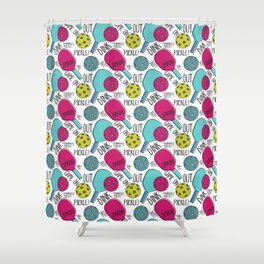 Pickleball Pattern Graphic Blue Magenta Lime Shower Curtain