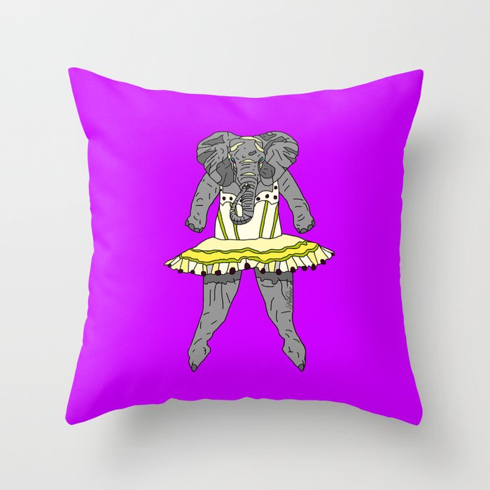 Elephant Ballerina - Yellow Purple Throw Pillow