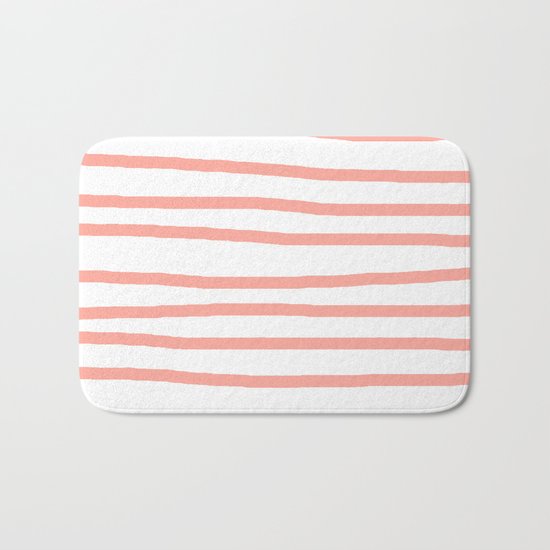Simply Drawn Stripes Salmon Pink on White Bath Mat
