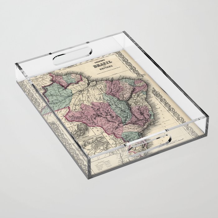 Colton's Brazil with Guayana - 1871 vintage pictorial map-pictorial illustration-drawing Acrylic Tray