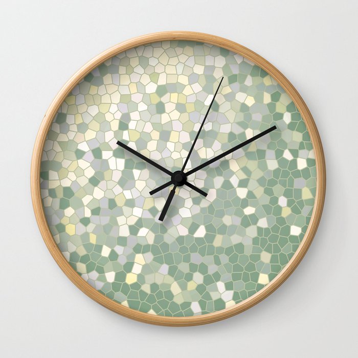 Yellow and Sage Green Mosaic Pattern Wall Clock