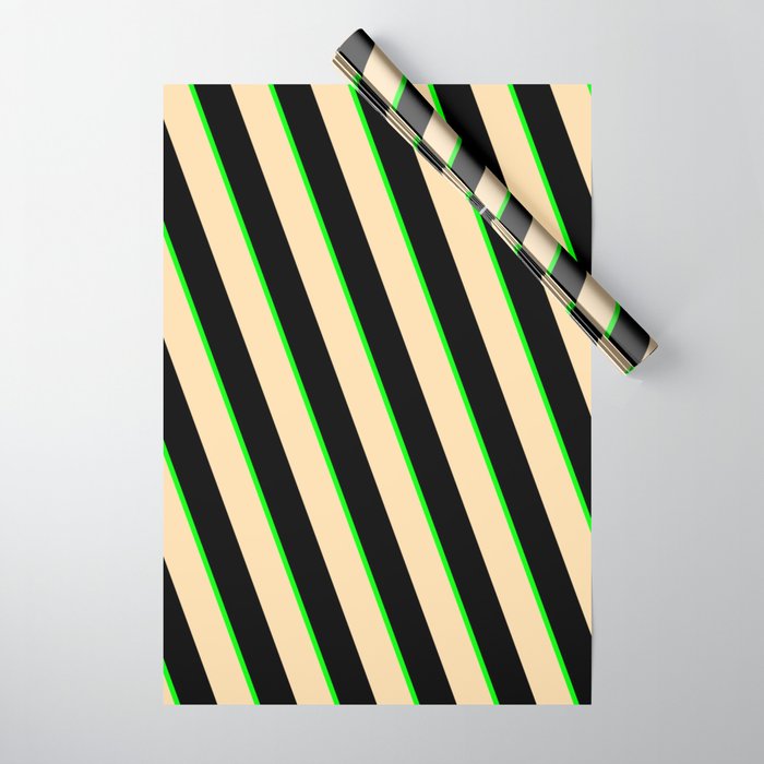 Lime, Tan & Black Colored Lines Pattern Wrapping Paper