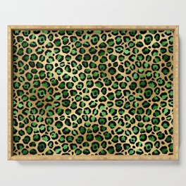 Green Gold Leopard Pattern Serving Tray