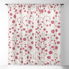 Red Dark Raspberry Spiral Dots Pattern Sheer Curtain