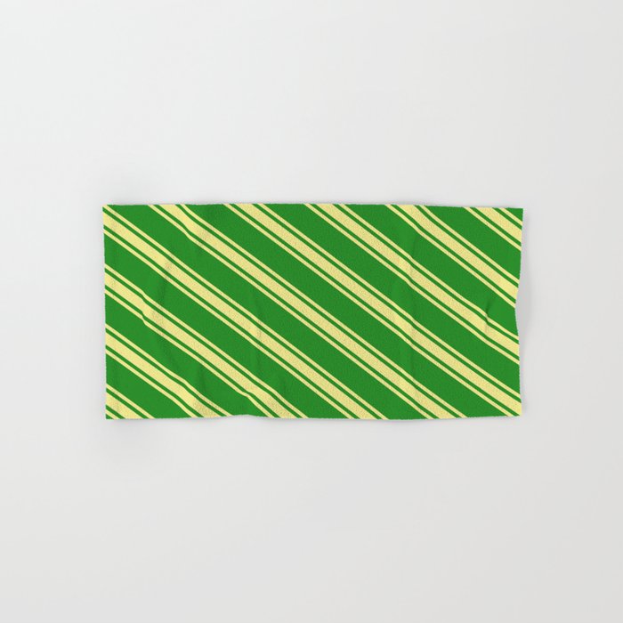 Forest Green & Tan Colored Lines Pattern Hand & Bath Towel
