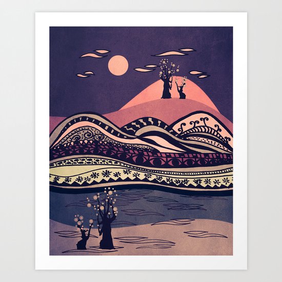 Psychedelic mountains (colour option) Art Print