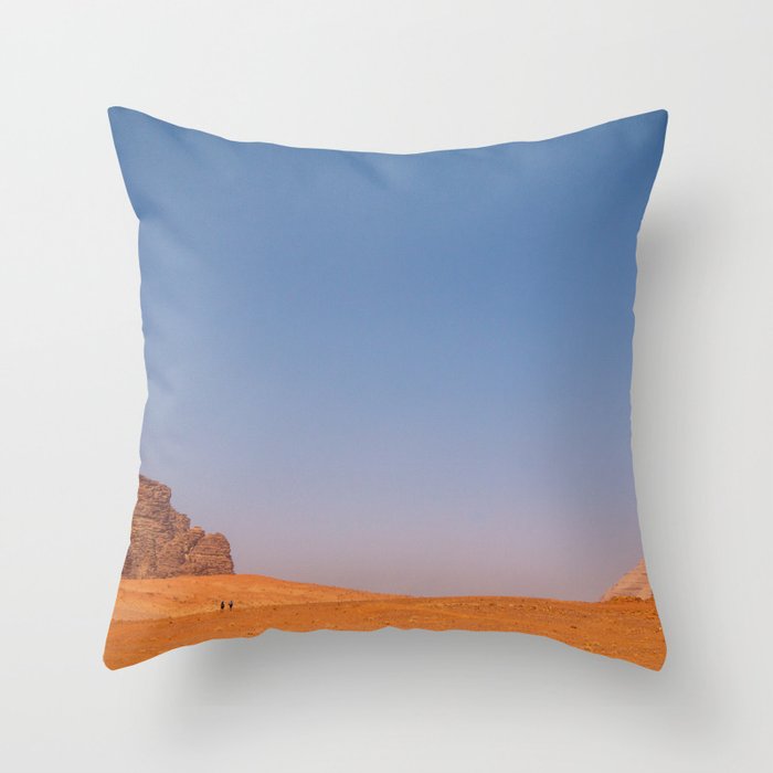 Two lonely hikers in magnificent Wadi Rum desert, Jordan Throw Pillow