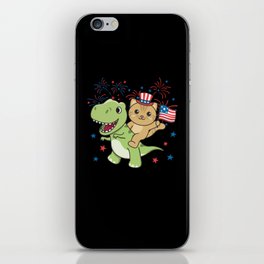 Cat With T-rex For Fourth Of July Fireworks iPhone Skin