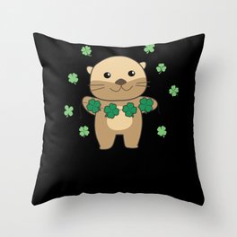 Otter With Shamrocks Cute Animals For Luck Throw Pillow