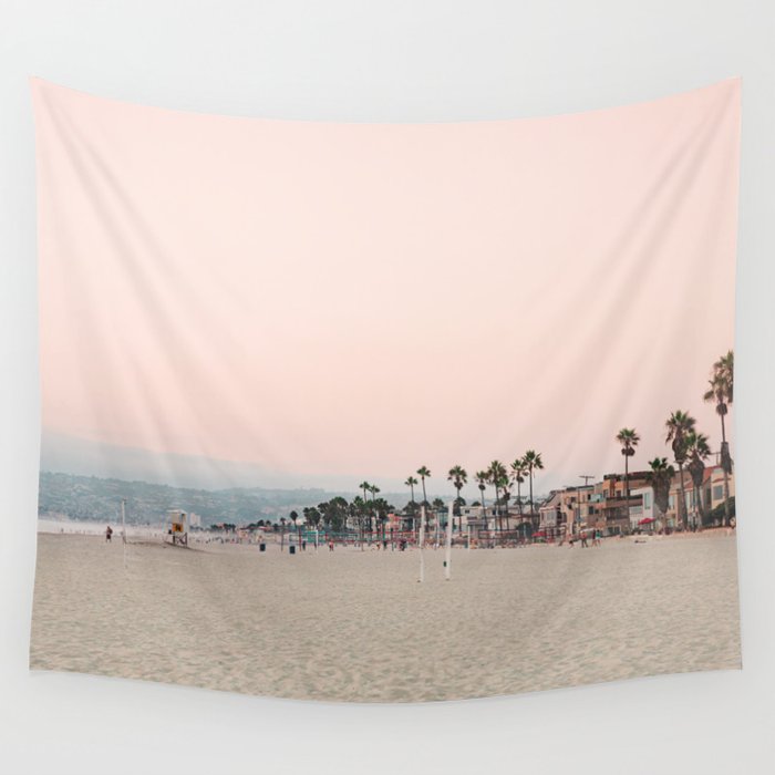 California Pink Beach Sunset Photography Wall Tapestry
