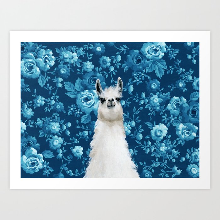 Blue Llama Painting Art Print