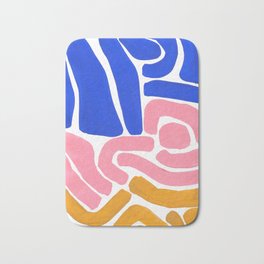 Colorful Minimalist Mid Century Modern Shapes Pink Ultramarine Blue Yellow Ochre Tribal Maze Pattern Badematte