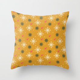 Christmas Pattern Yellow Retro Snowflake Throw Pillow