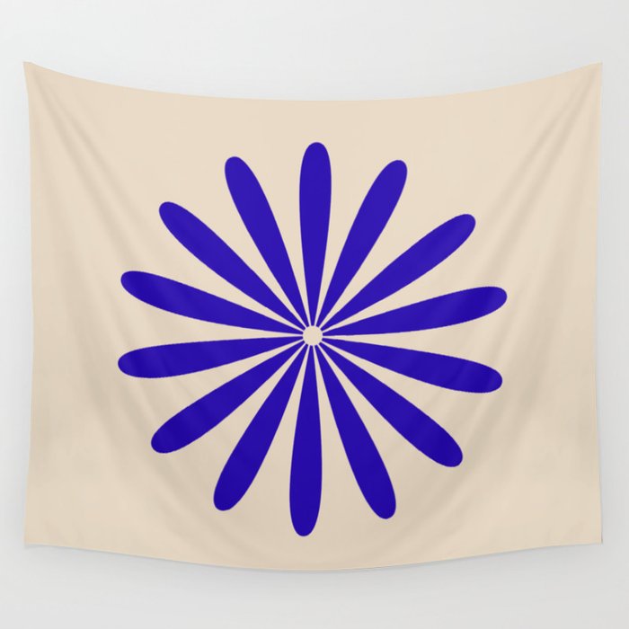 Big Daisy Retro Minimalism in Cobalt Blue and Beige Wall Tapestry