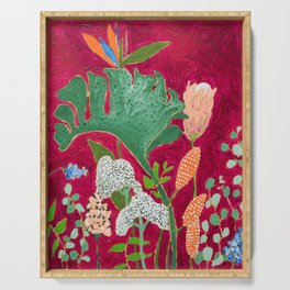 Fuchsia Pink Floral Jungle Painting Serving Tray