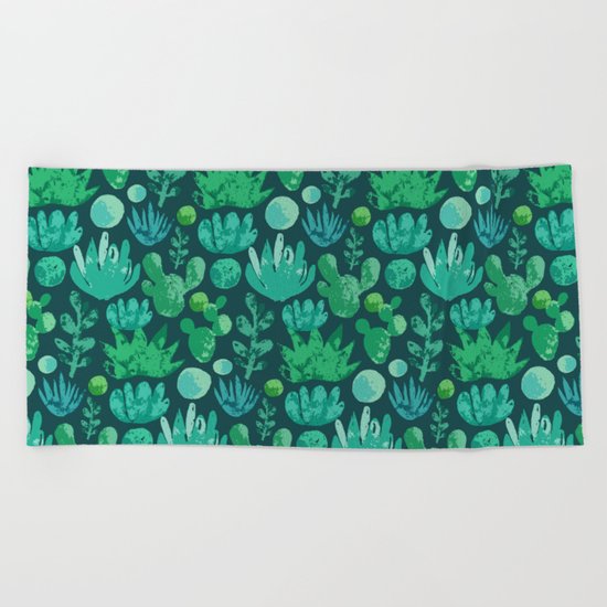 Watercolor succulents and cactus Beach Towel