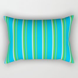 [ Thumbnail: Deep Sky Blue, Lime Green, and Powder Blue Colored Striped Pattern Rectangular Pillow ]