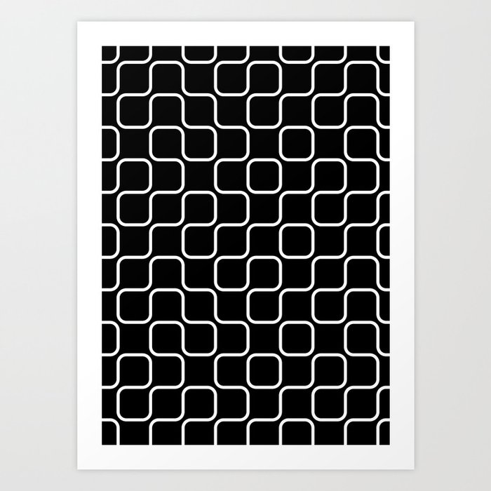 Retro Black White Line Design Art Print