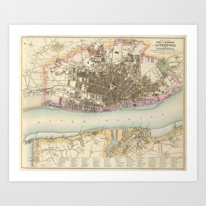 Vintage Map of Liverpool England (1872) Art Print