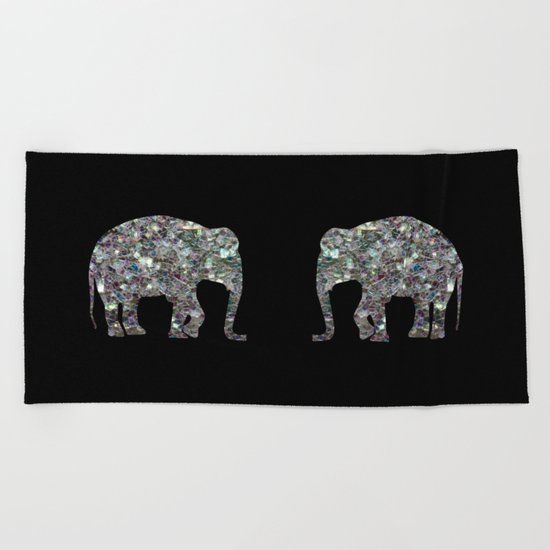 Sparkly colourful silver mosaic Elephant Beach Towel