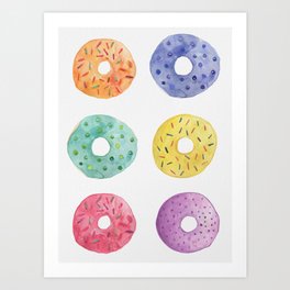 Watercolor Donut Pattern Art Print