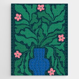 Summer Bloom: Pine Green Leaves & Pink Poppies Jigsaw Puzzle