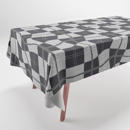 Warped Checkerboard Grid Illustration black and white Tablecloth