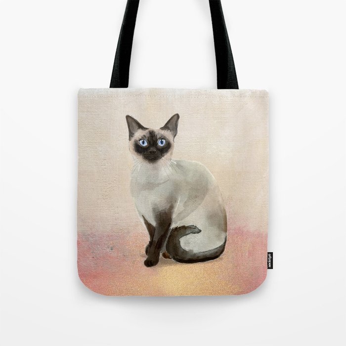 Siamese Cat Watercolor Painting Blush Pink Gold Tote Bag
