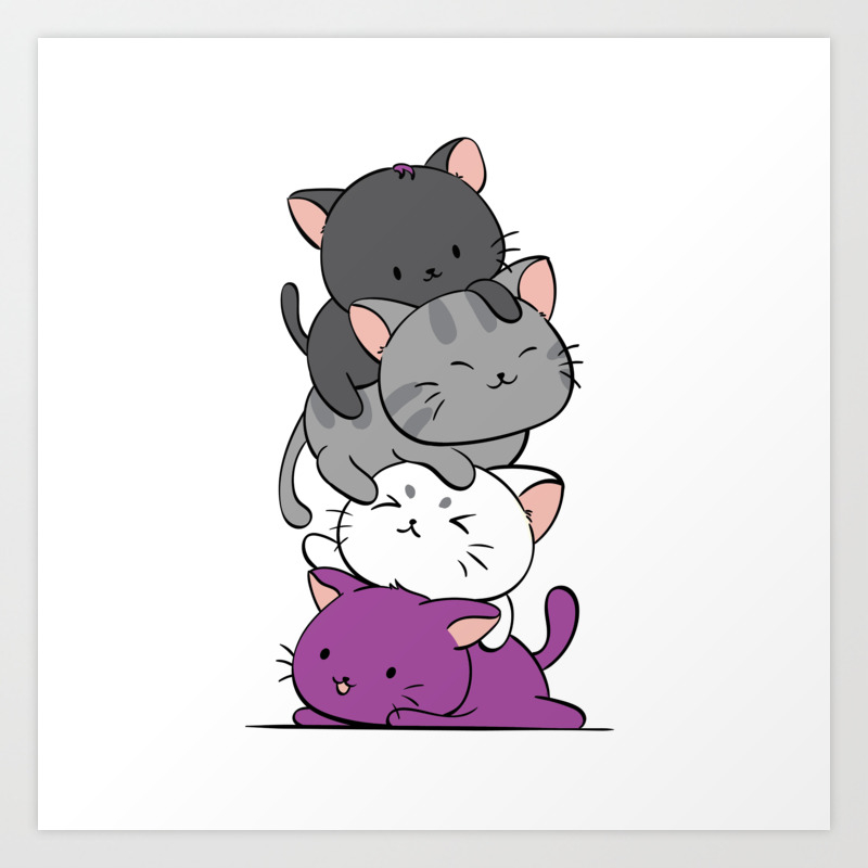 Asexual Pride Cats Anime Ace Pride Cute Kitten Stack Art Print.
