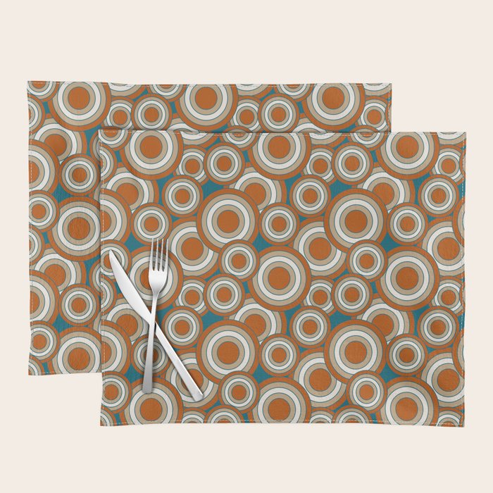 Overlapping Circles in Burnt Orange, Teal and Tan Placemat by Mel