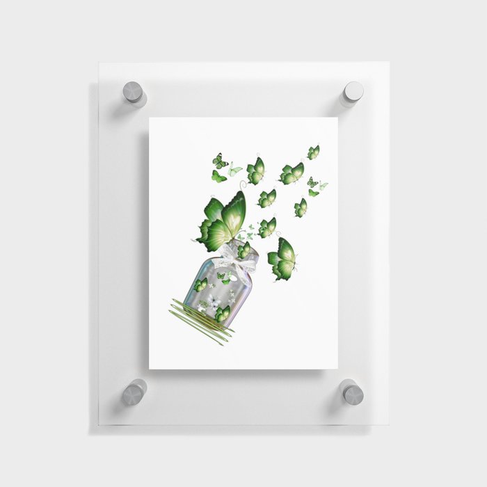 Green Butterflies Flying out of Bottle Floating Acrylic Print
